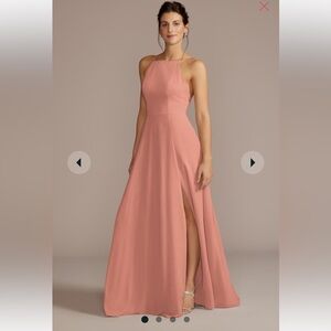 Davids Bridal - Chiffon High neck Aline dress in DESSERT CORAL